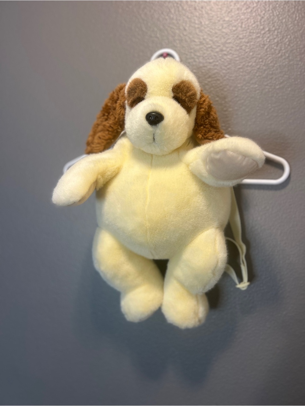 Vintage Russ Berrie Plush Puppy Dog Backpack 90s Cream Brown Stuffed Animal Bag